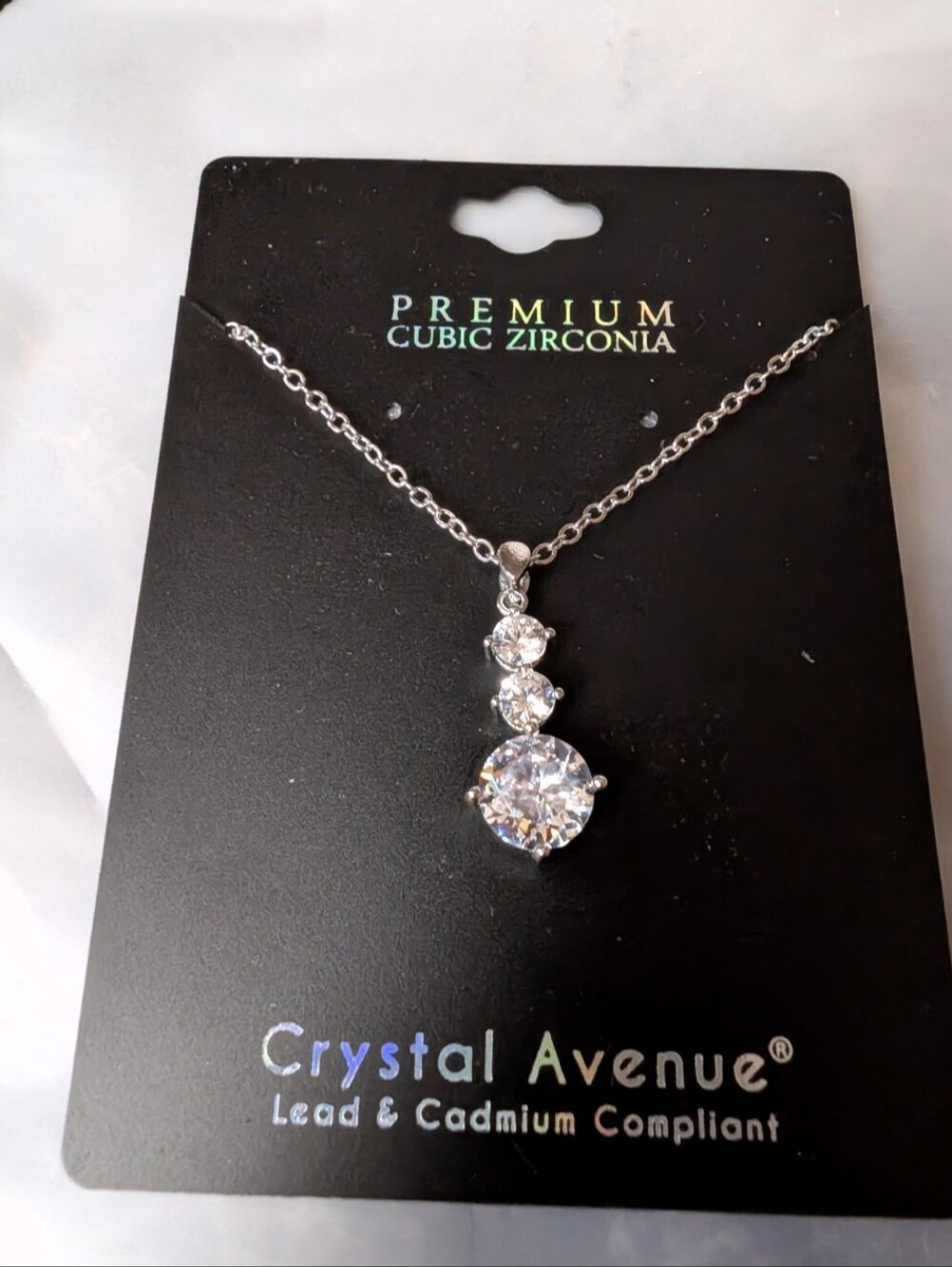 Crystal Avenue 3 Stone Linear Pendant Zirconia Necklace